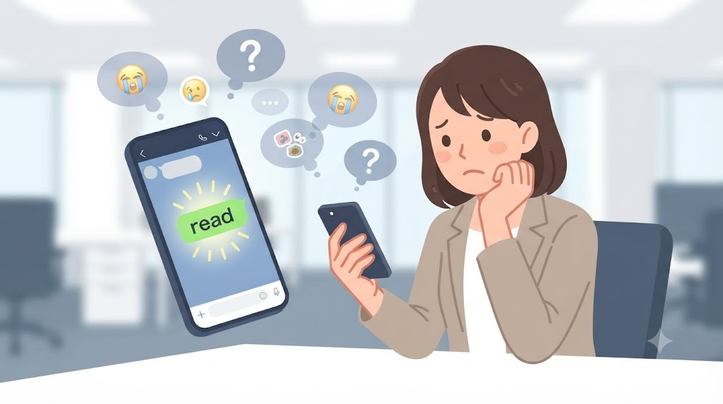 LINEの「既読」表示とスタンプだけの返信に悩み、相手の心理を推測しようとして頭を抱える