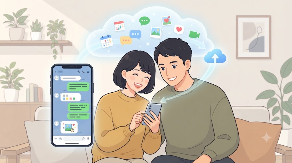 OSの異なるスマホへの機種変更でも、クラウドバックアップによって全てのLINEトーク履歴が安全に復元され安心する