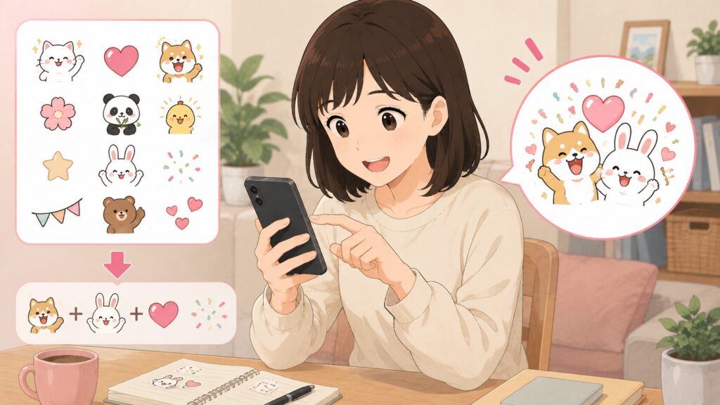 スタンプアレンジ機能を使って自由な組み合わせの画像を楽しく作成する