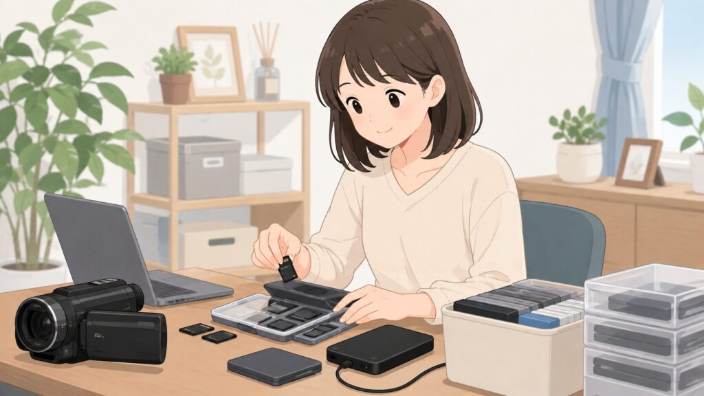 ビデオカメラで撮影した動画データの保存や整理について考えている