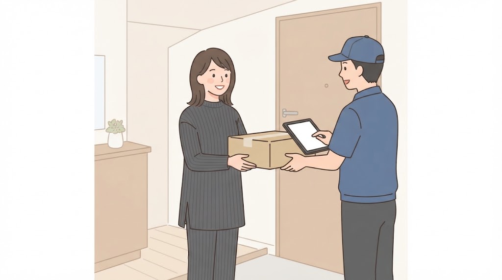 リラックスできるがおしゃれなワンマイルウェアを着ており、急な来客にも笑顔で対応できている