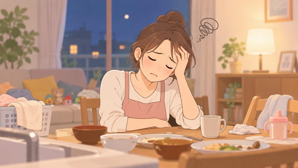 夕方、仕事と育児の負担で夕飯作りに疲れて悩んでいる