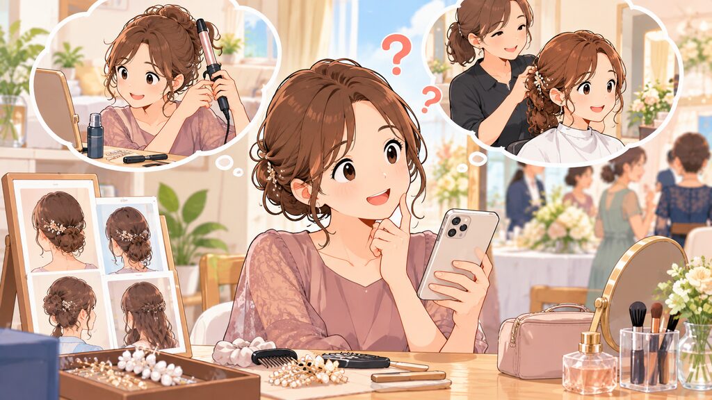 結婚式のヘアセットの割合や相場を調べながらセルフと美容室のどちらにするか悩む