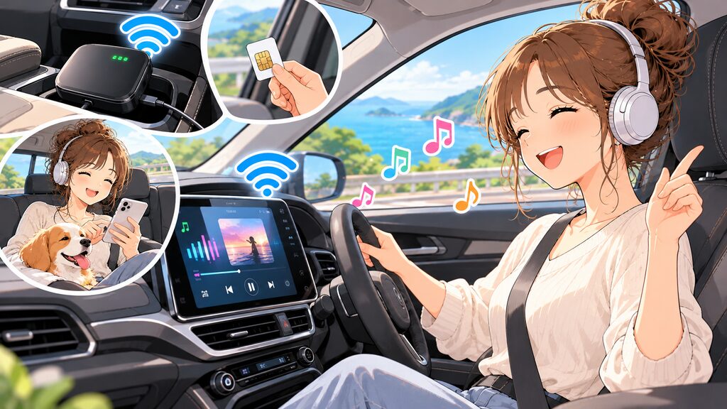 車載ルーターや使い放題プランを活用して、車内で通信量を気にせず音楽ストリーミングを楽しむ