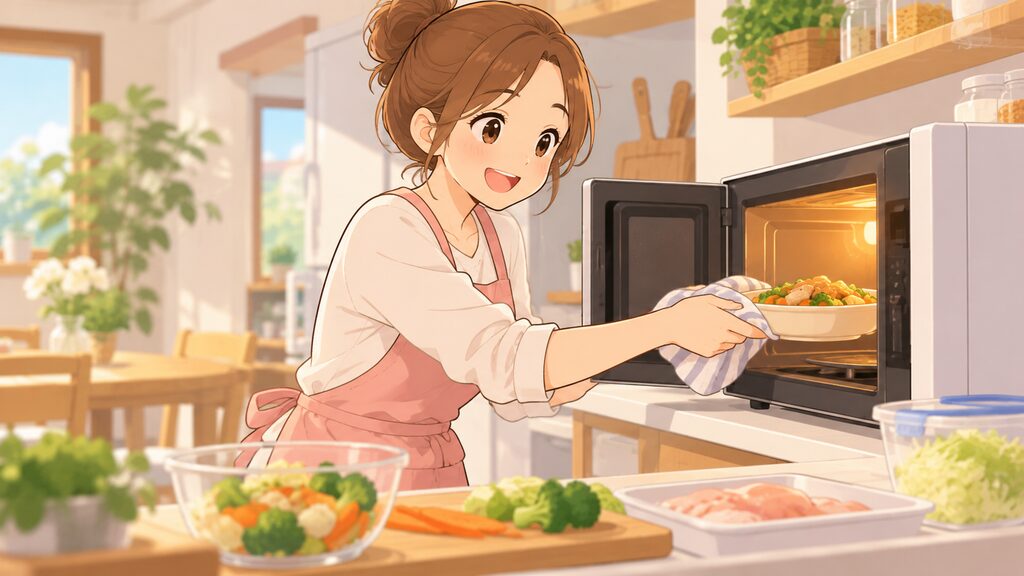 電子レンジや時短アイテムを活用して、手早く簡単に夕飯の準備を進める